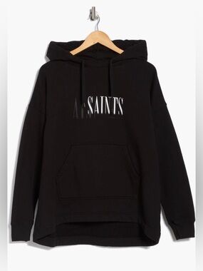 AllSaints Black Hoodie Logo Oversized Sweatshirt Size L NWT